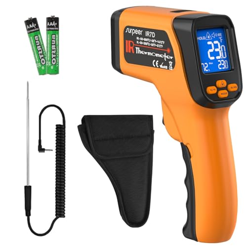Dual-Mode Infrared Thermometer Gun,-58°F to 1472°F Laser Temp Gun, -58°F to 572°F K‑Type Probe with Humidity Display, 12:1 D:S