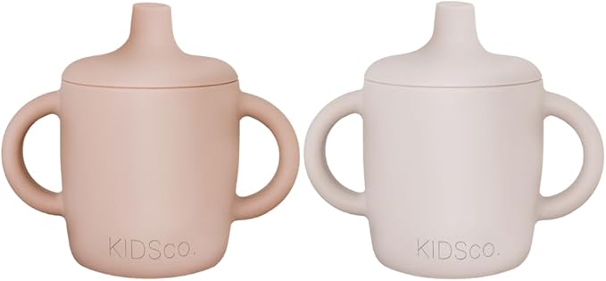 Silicone Sippy Cups with Easy Grip Transition Handles and a Soft Spout. A Non Toxic No Spill Unbreakable Training Cup 150ml/5oz |2-PACK Pink and Cream|