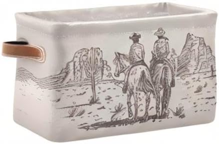 Western Desert Cowboy Storage Basket Cube Storage Bins Organizer Bag Collapsible Closet Shelf Baskets with handle for Baby Cloth Pet Toy Book 14.2×10.2×8.3 IN