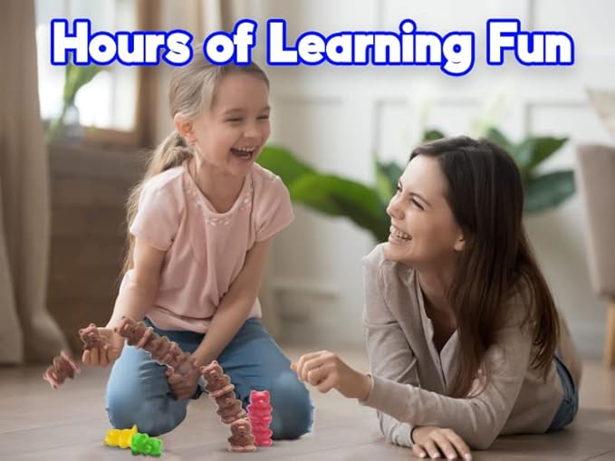 Skoolzy Stackable Counting Bears Color Sorting Toys for Toddlers 100 pc - Montessori Toddler Sorting Toys, Sorting Games, Teaching Counting Toys for Toddlers 3+, Manipulatives for Preschoolers