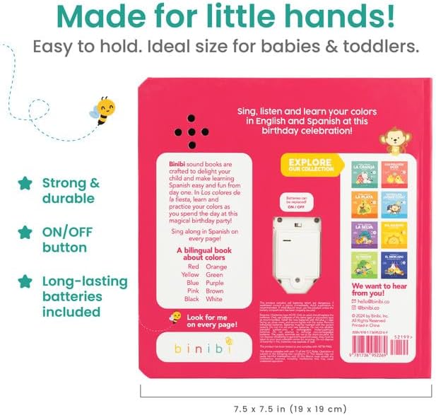 Binibi Spanish Musical Book Colors at The Birthday Party | Spanish Learning for Kids | Bilingual Children's Book | Bilingual Book for Babies & Toddlers 1-3 | Libro en espaรฑol para bebรฉs