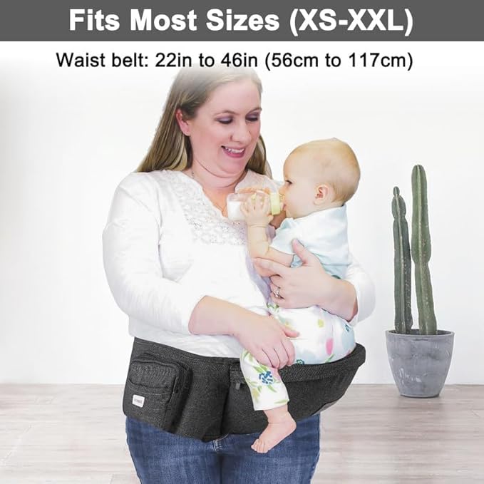Baby Hip Carrier, Hip Seat Baby Carrierwith Adjustable Waistband, Ergonomic No-Slipped Seat, Breathable Materials for Newborns to Toddlers(Black