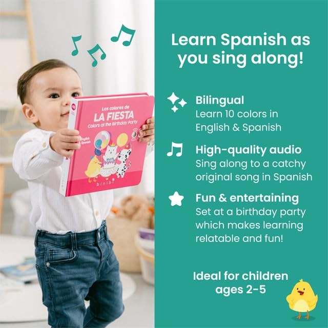 Binibi Spanish Musical Book Colors at The Birthday Party | Spanish Learning for Kids | Bilingual Children's Book | Bilingual Book for Babies & Toddlers 1-3 | Libro en espaรฑol para bebรฉs