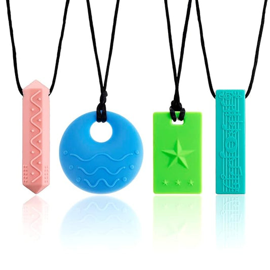 Sensory Chew Necklaces for Kids - 4 Pack Silicone Chewy Necklaces for ADHD, Autism, Biting and Oral Motor Needs Color 1