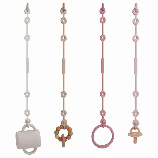 Toy Safety Straps,Silicone Pacifier Clips, Adjustable Stretchable Sippy Cup Straps for Strollers, High Chair, Cribs, Hanging Baskets, Car Seat, Shopping Trolley, 4 Pack, BPA Free