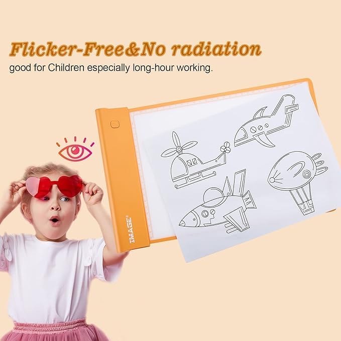 IMAGE Light Up Tracing Pad Orange Drawing Tablet Coloring Board for Kids Children Toy Gift for Girls Boy (Includes 10 Traceable Sheets and Two Clips)