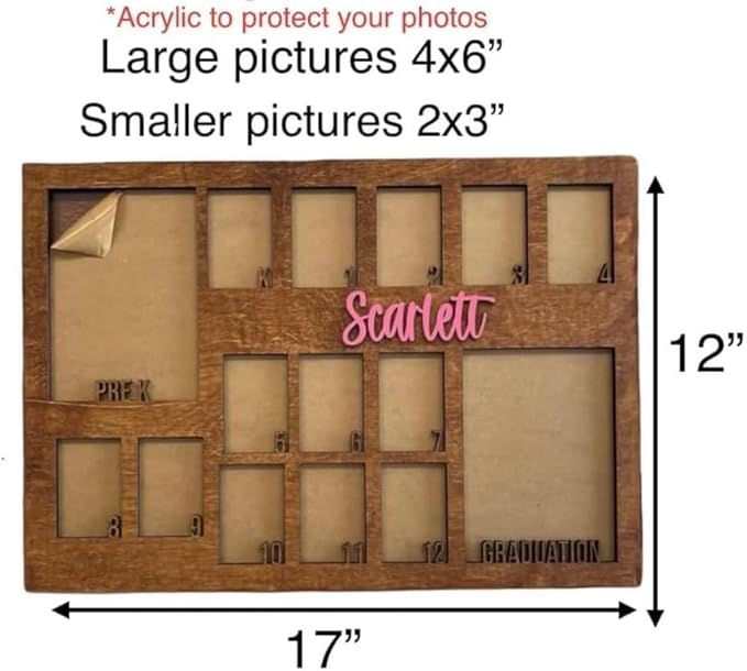 School Years Picture Frame Kids School Frame Graduation Photo holder K-12 Picture holder Preschool to Graduation display Photo Collage display Picture Frames pre K-12 Years(PRE K-Graduation)