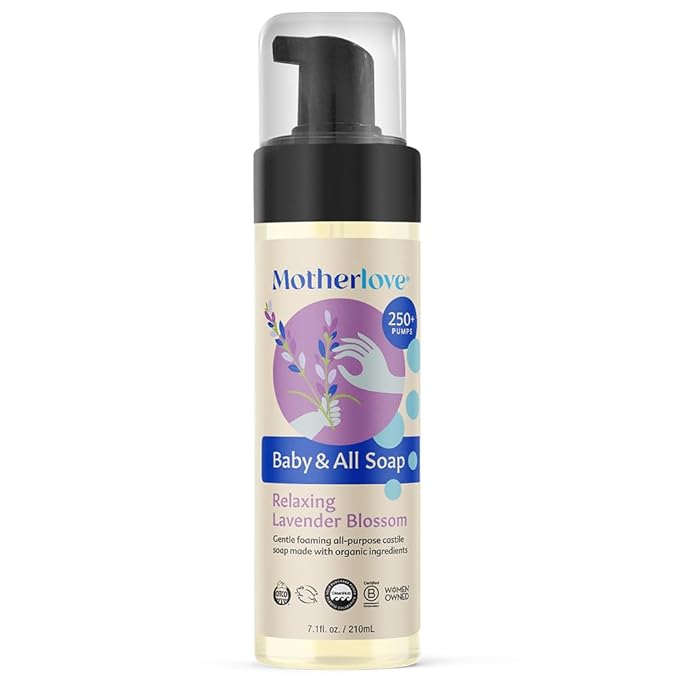 Motherlove Baby & All Soap (7.1 oz) Gentle Foaming All-Purpose Castile Soap Made with Organic Ingredients – Relaxing Lavendar Blossom
