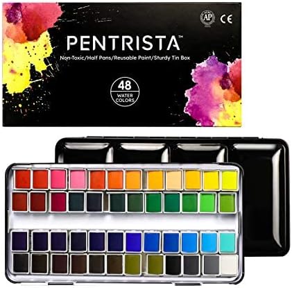 Watercolor Paint set, 48 Colors Premium Solid Watercolor Half Pans in Tin Box, 1 refillable Water Brush Pen, Art Pigment Kit Perfect for Artists Students Kids Beginners and Art Lovers
