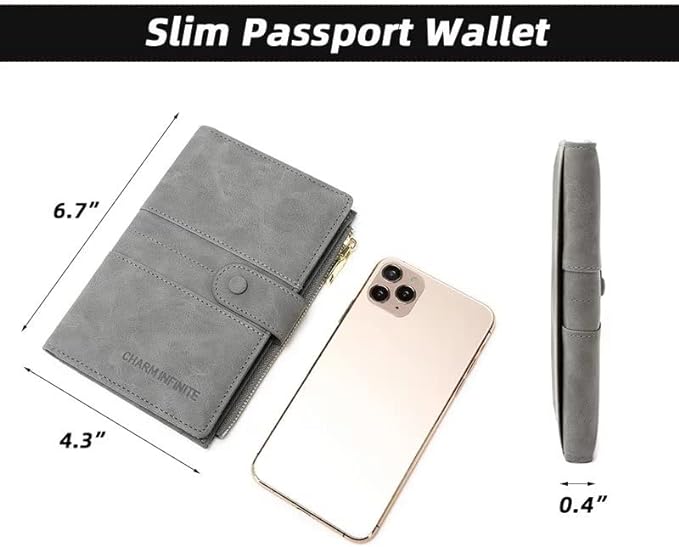 Mudono Passport and Card Holder for Women RFID Blocking Card Case Slim Travel Wallet Change Purse with Vaccine Card Slot