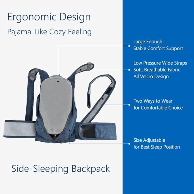 WoodyKnows Side-Sleeping Backpack, New Version with Touch Fastener Tape & Chest Strap, Sleep Position Trainer, Alleviates Snoring Caused by Throat Issues (Large)