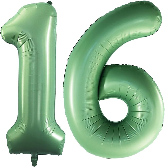 GOER Number 16 Balloons for 16th Birthday Sweet 16 Party Decorations,42 Inch Jumbo Foil Helium 61 Balloons for 61st Birthday Party Decoration (Sage Green)