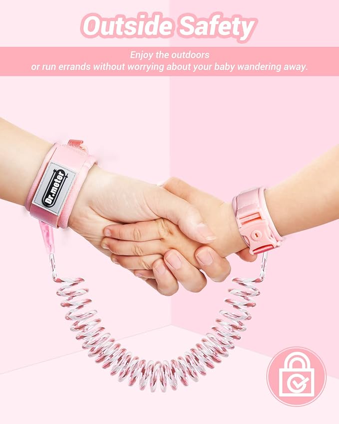 Dr.meter Anti Lost Wrist Link, 2 Pack Toddler Safety Leash with Key Lock, Reflective Child Walking Harness - Dual 8.2ft Length Pink & Green Kids Leash for Boys and Girls Outdoor Essencial