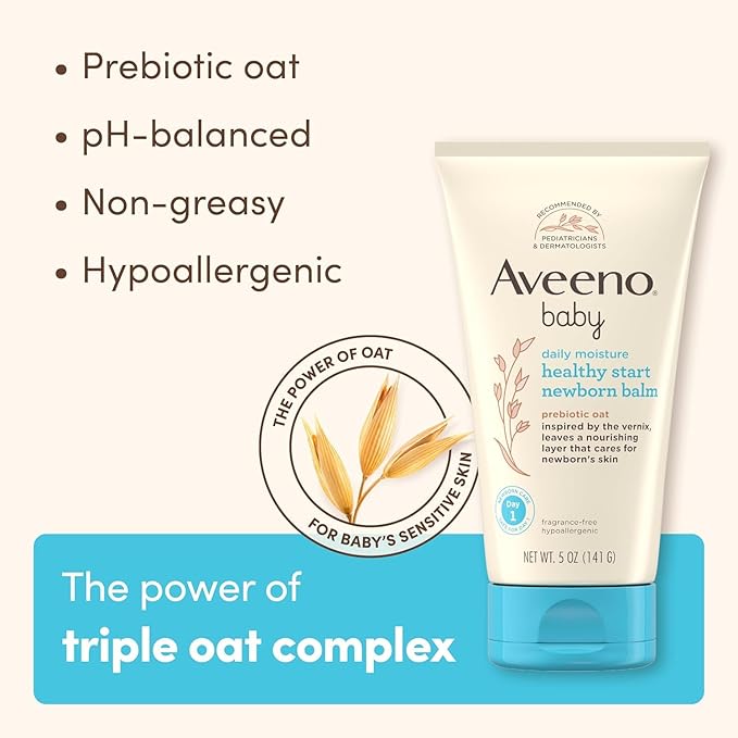Bundle of Aveeno Baby Healthy Start Newborn Wash, Hypoallergenic Baby Body Wash with Prebiotic Oat, Fragrance-Free, 8 fl. oz + Newborn Balm, Baby Skin Balm with Prebiotic Oat , Fragrance-Free, 5 oz