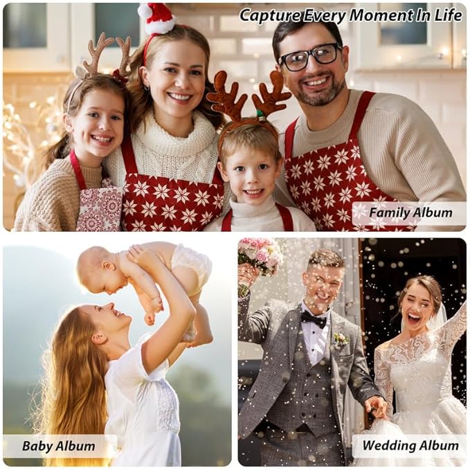 RECUTMS Photo Album Self Adhesive with Round Window 4x6 5x7 6x8 8x10 Magnetic Scrapbook with 40 Pages Leather Cover DIY Photo Album with Metallic Pen and Scraping Plate (Orange)