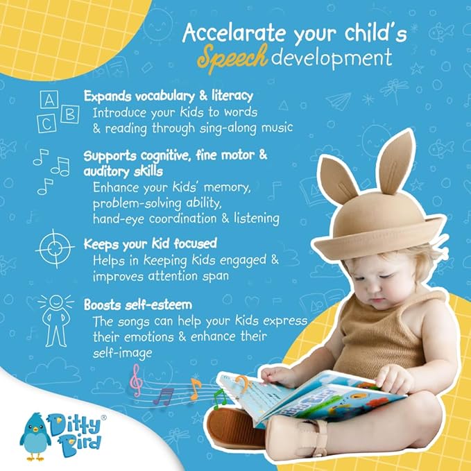 Ditty Bird Animal Songs Book for Toddlers β Interactive Sound Book with Baby Shark & More | Musical Board Book for 1-3 Year Olds | Fun, Realistic Animal Sounds | Sturdy Sensory Book for Baby