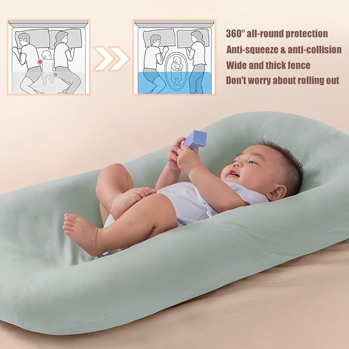 Baby Lounger Pillow Soft Organic Cotton Breathable Infant Lounger for Home and Travel (Blue)