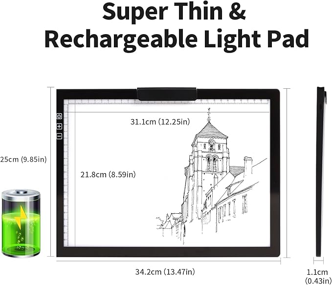 KOBAIBAN Wireless A4 LED Light Pad with Innovative Stand, Top Clip, Stepless/ 6-Level Dimmable Brightness Rechargeable tracing Light Box/Board for Cricut Vinyl, Weeding Tool, Diamond Painting, HTV