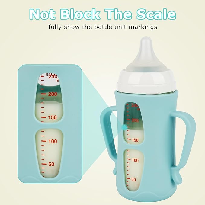 Silicone Sleeves for Pigeon Baby Bottles 8.1 oz,Anti Breakage Glass Baby Bottle Holder with Handles 2 Pack