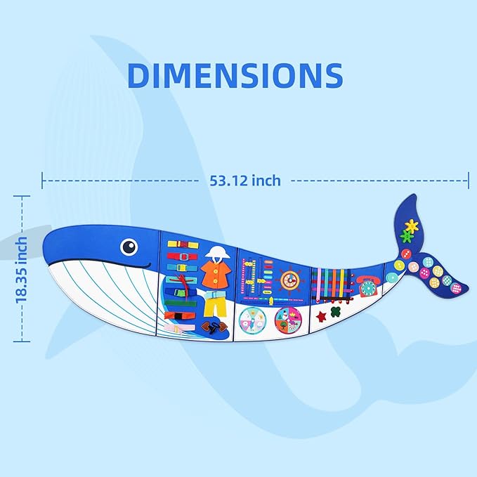 Whale Busy Board Montessori Busy Board, Sensory Toys Toddler Toys Sensory Wall Activity for Toddler- Preschool Learning Panel Center for Kids 3+ Year Old Boys Gifts Girls Gifts(Birthday Christmas) 