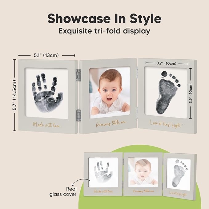 Inkless Baby Handprint and Footprint Kit for Newborn - Baby Footprint Kit, Newborn Keepsake Nursery Picture Frame,Dog Paw Print Maker,Personalized Gifts for New Mom,Showers & Registry(Cloud Gray/Gold)