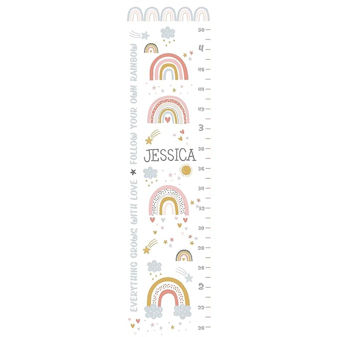 Personalized Kids Height Chart - Canvas Growth Ruler for Boys and Girls - Custom Name Banner with Removable Nursery Wall Decor - Gift for Kid’s Room Decoration