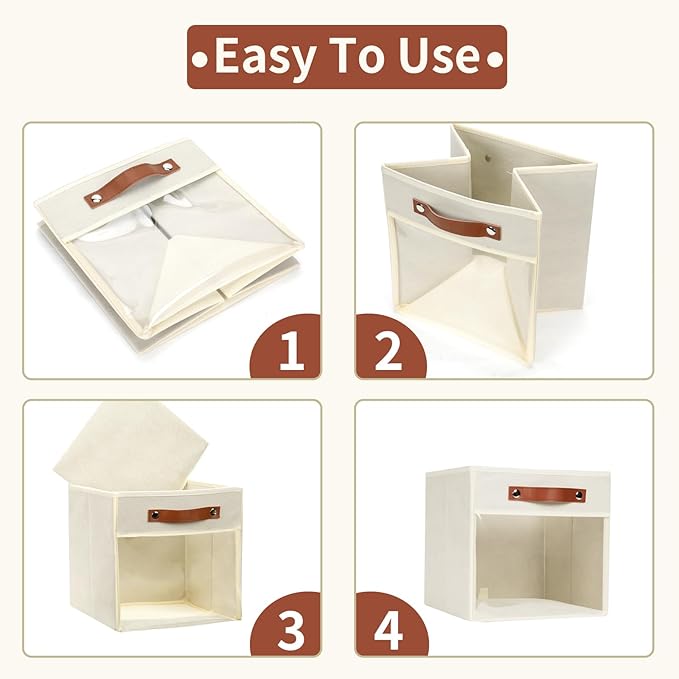 HNZIGE 11 x 11 Storage Cubes Bins for Storage Organizer,Shelf Fabric Storage Bin for Cube Organizer, Canvas Cloth Bin,Cubby Decorative Cube Organizer Bin for Cube Storage Blanket Home(Cream 6 PCS)