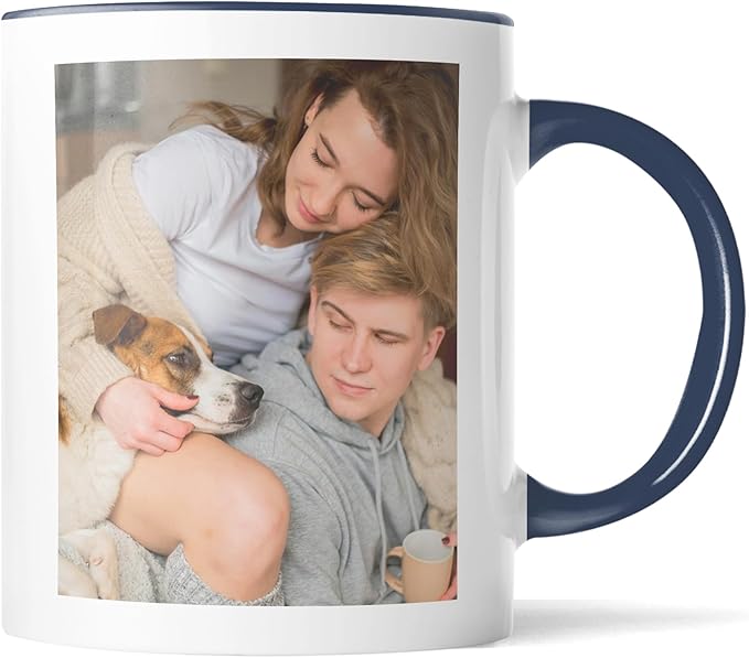Custom Mug Upload Your Picture Personalized Coffee Mug with Photo Text Name Customized Cup Unique Ideas Gifts for Men Women Mom Dad Girlfriend Boyfriend Friend Family (Dark Blue, 11oz)