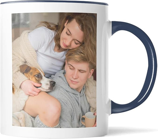 Custom Mug Upload Your Picture Personalized Coffee Mug with Photo Text Name Customized Cup Unique Ideas Gifts for Men Women Mom Dad Girlfriend Boyfriend Friend Family (Dark Blue, 11oz)