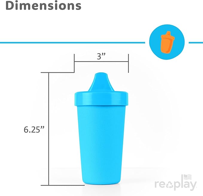 Re-Play Sippy Cups for Toddlers - 10 Oz. Reusable Spill Proof Cups for Kids, Dishwasher/Microwave Safe - Made in USA - Set of 3-3.13" x 6.25" - A True Blue