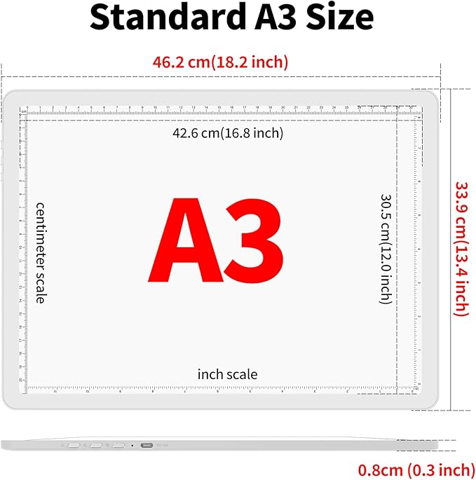 TOHETO A3 Light Board with Bag for Diamond Painting, Super Bright Magnetic Light Pad with Side Buttons, Lightbox for Tracing and Drawing, Corded Light Table for Sketching, Weeding Vinyl (White)