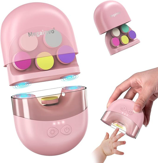Megainvo Baby Nail Trimmer Electric USB Rechargeable Baby Nail File, Baby Nail Clippers w/Storage Compartment & LED Light, Electric Nail File for Baby Infant Toddler Newborn Nail Care Kit Pink