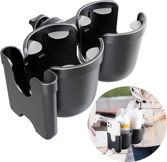 Baby Stroller Cup Holder with Phone Holder, 3-in-1 Bottle Holder, 360 Removable Degrees Rotation Drink Holder for Wheelchair, Stroller, Bike, Walker, Scooter, Bicycle, Uppababy, Nuna, Bugaboo, Doona.