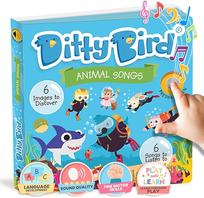 Ditty Bird Animal Songs Book for Toddlers β Interactive Sound Book with Baby Shark & More | Musical Board Book for 1-3 Year Olds | Fun, Realistic Animal Sounds | Sturdy Sensory Book for Baby