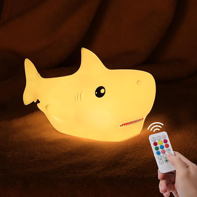 ZKLiLi Shark Night Light, Cute Silicon Night Light for Kids, Nightlight with Remote,Portable Recharge Nightlight for Kid Room,Funny Gifts Stuff for Boys Girls Baby