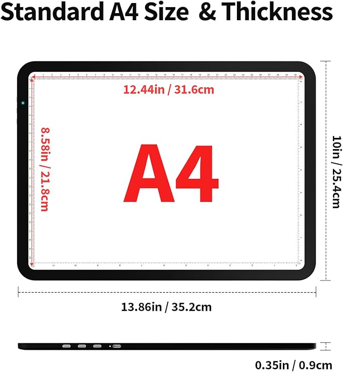 Up to 9000Lux Super Bright A4 Light Pad with Bag,Rechargeable Light Box with 4000mAH Lithium Battery for Cricut Weeding Vinyl Tool,Magnet Light Box for tracing,Diamond Painting,Sketching,Tattoo