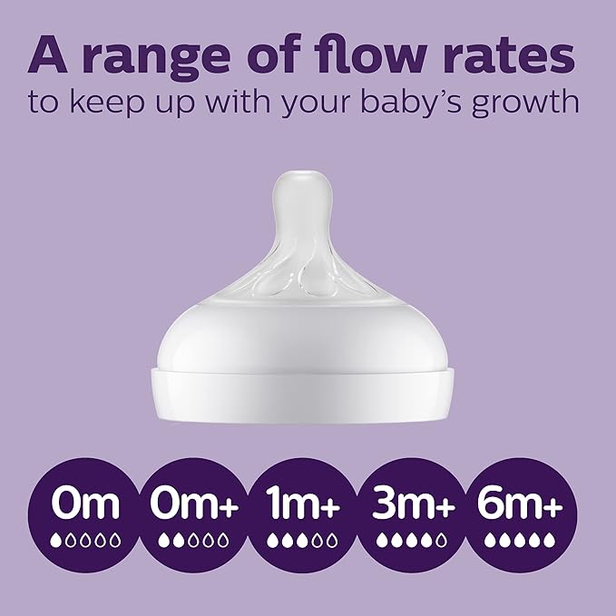 Philips Avent Natural Baby Bottles with Natural Response Nipples (Fast Flow, Flow 4), 11oz, 4-Pack, SCY906/04