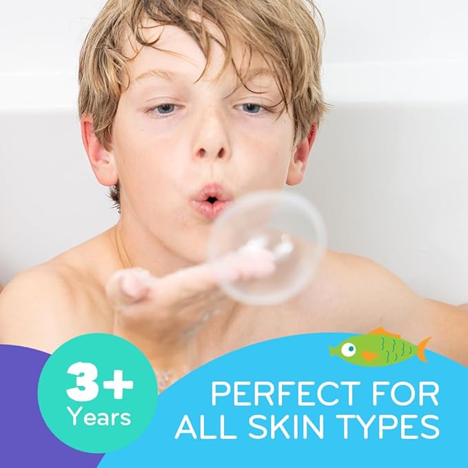 Mobi Little Whale Bubble Bath, Tropical Fruity Scent Kids Body Wash, Gentle Moisturizing Tub Foam for All Skin Type, GMO-Free, Stain-Free, Fun Aquamarine Color, 8 fl oz