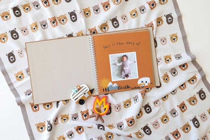 Lucy Darling Little Camper Baby Memory Book – First Year Journal, 5-Year Milestone Scrapbook & Photo Album – Rustic, Woodland Adventure Keepsake for Baby Boy or Girl – Ideal Gift