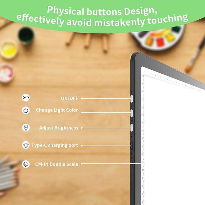 KOBAIBAN A3 Magnetic Light Box with Bag, Rechargeable Diamond Art Light Board with Side Physical Buttons, 3 Color Light Modes Super Bright Light Pad Light Table for Tracing, Drawing, Sketching (Black)