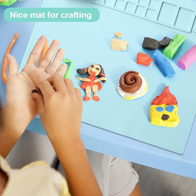 AWOKE Silicone Painting Mat - 20"X16" Silicone Art Mat with 1 Water Cup for Kids - Craft Mat has12 Color Dividers - 2 Paint Dividers (Blue),Toddler Activities,3 4 5 Year Old Girl Boy Birthday Gifts