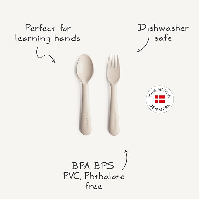 mushie Flatware Fork and Spoon Set For Kids | Made in Denmark (Powder Blue)