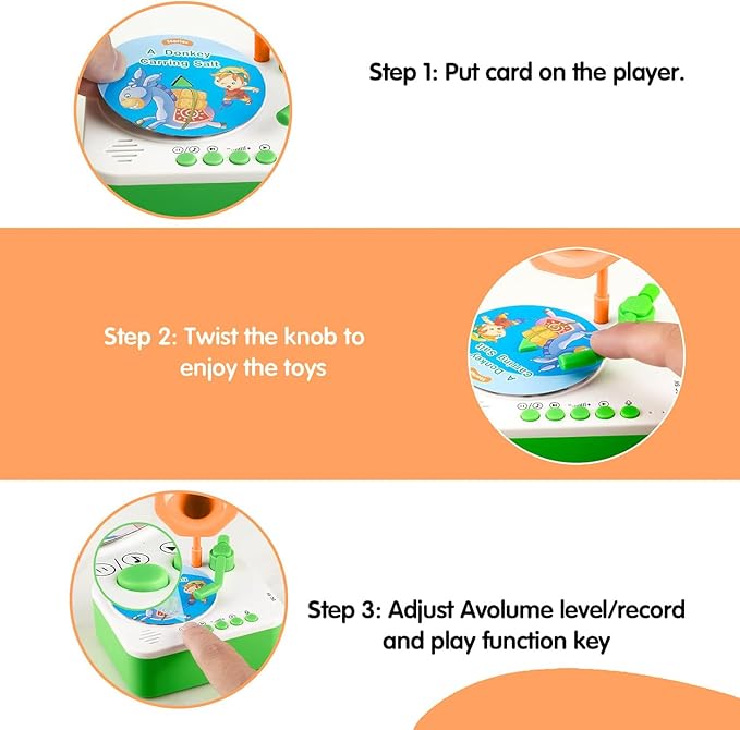 Kids Phonograph Toddler Record Player, with 96 Learning Cards, Early Education Machine Record Player Music Box Storyteller pop Speakers, Gift for Boys and Girls