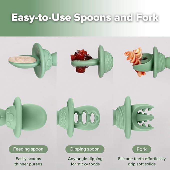 Haakaa Silicone Baby Spoons Self Feeding 6 Months β Baby Utensils with Anti-Choke Astronaut Handle, Easy-Grip, Gum-Friendly, Durable & Safe β Baby Spoons for BLW & First Stage Feeding