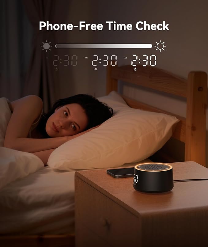 Dreamegg Sound Machine for Sleep - D1 Nova White Noise Sound Machine for Baby Adult with Alarm Clock, Soothing Sounds, Dimmable, White Noise Alarm Clocks for Bedrooms Heavy Sleepers Travel, Black