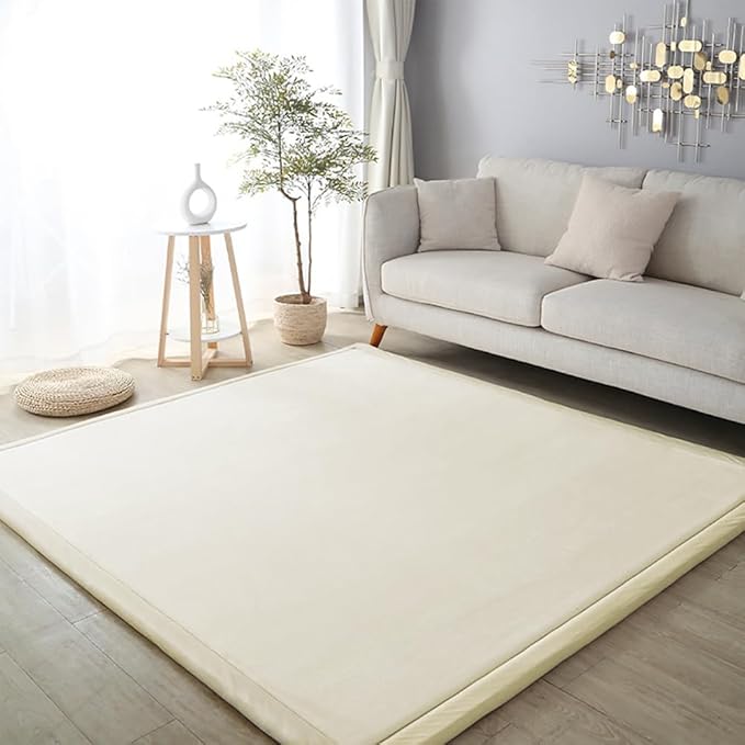 Loartee Coral Velvet Crawling Rugs & Area Rugs (6'7"x9'10", Beige) for Toddler Children's Play & Yoga Mat