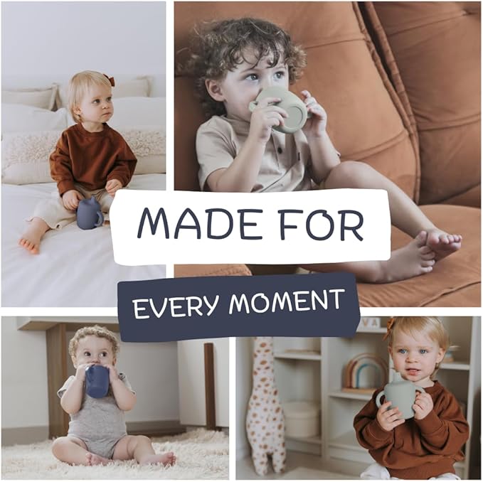 Silicone Sippy Cups with Easy Grip Transition Handles and a Soft Spout. a Non Toxic No Spill Unbreakable Training Cup 150ml/5oz |2-Pack Green and Navy|