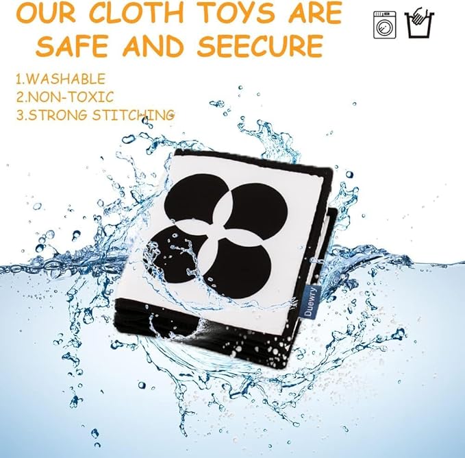 My First Black and White High Contrast Soft Book , Infant Tummy Time Toys, Black and White Baby Cards, Folding Educational Activity Cloth Book Suitable for Boys Girls Toddler