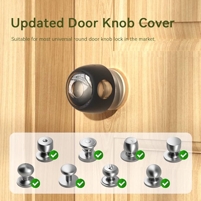 EUDEMON 4 Pack Updated Door Knob Cover Baby Safety Door Lock Childproof Safety Cover Door Handle Cover for Kids Safety (Clear-Black)