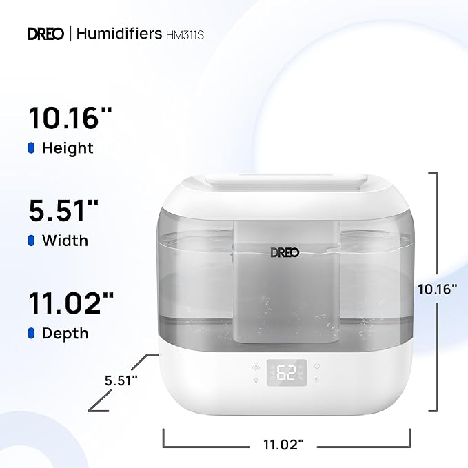 Dreo Smart Humidifiers for Bedroom, Top Fill 4L Cool Mist Humidifier with Nightlight, 36H Runtime, Touch/APP/Voice Control, Quiet Ultrasonic Humidifiers for Large Room, Home, Baby, Plants, Office